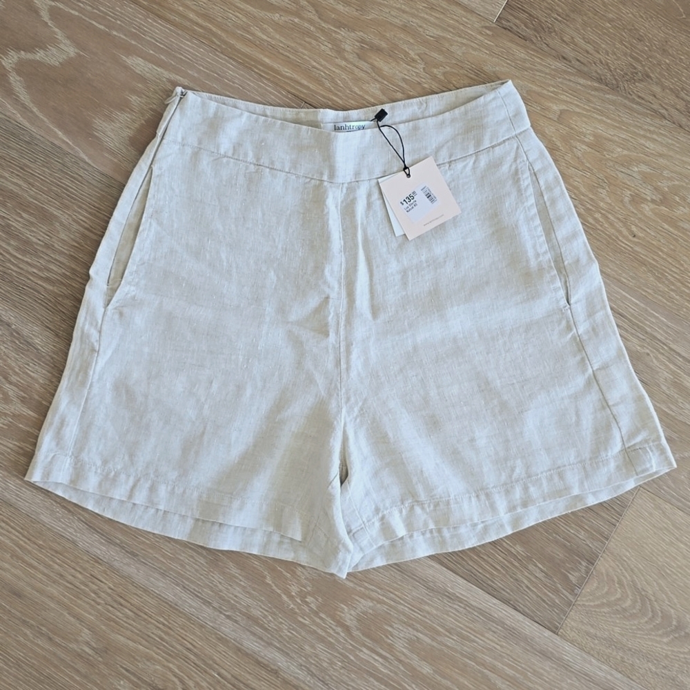 Linen Blend High-Waist Cream Women’s Shorts